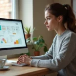 Femme gérant ses finances personnelles sur un ordinateur portable avec un tableau de bord budgétaire en ligne