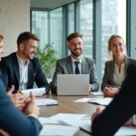 Groupe de professionnels en réunion dans un bureau moderne