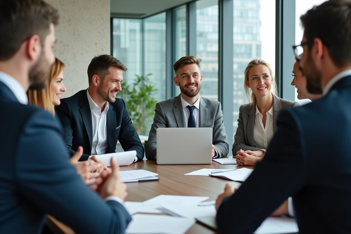 Groupe de professionnels en réunion dans un bureau moderne