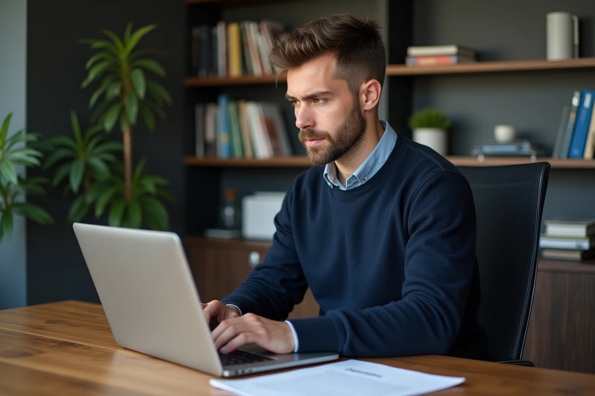 Homme en tenue casual travaillant sur son ordinateur dans un bureau