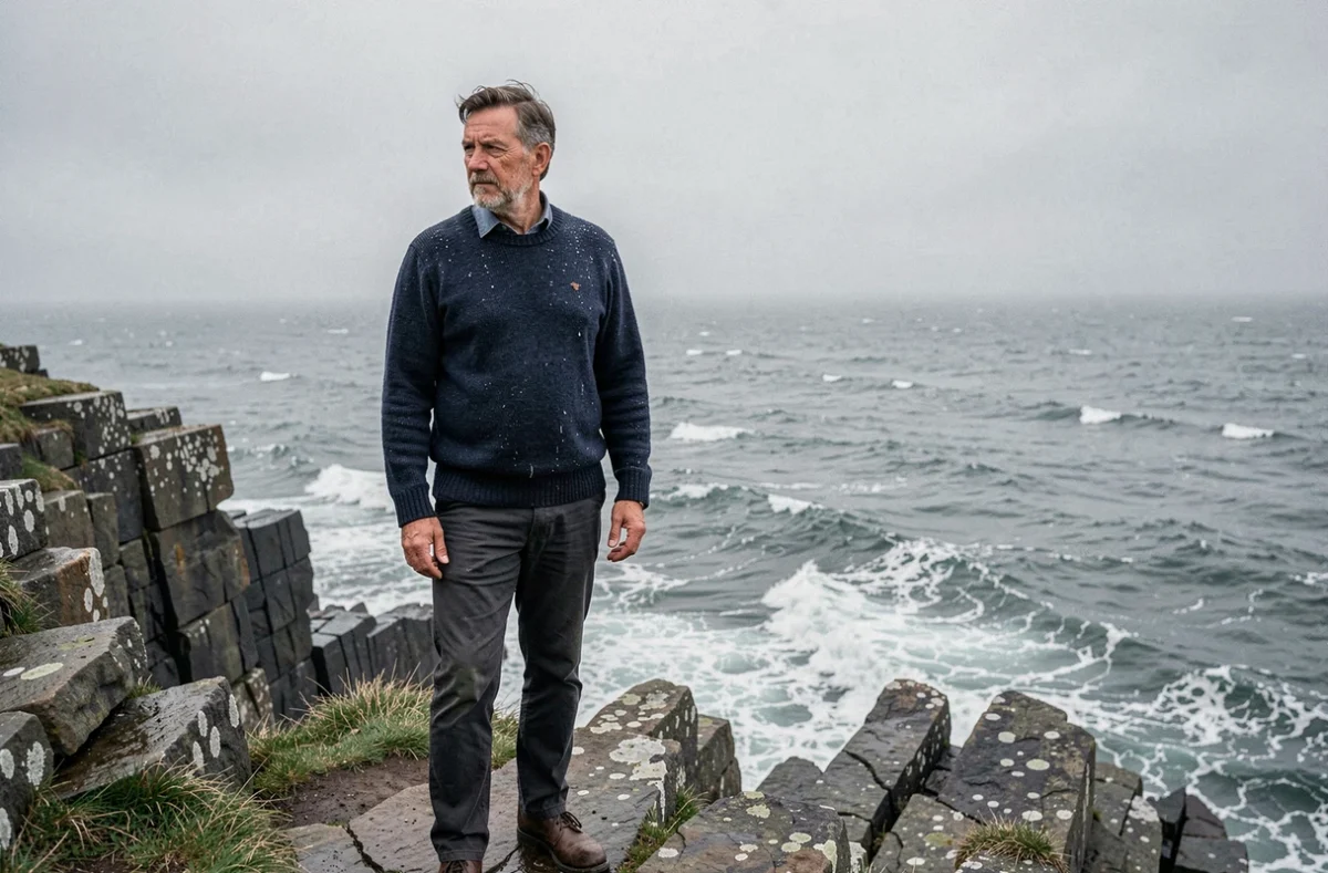 Homme debout au bord d'une falaise côtière face à la mer agitée, illustrant la résilience et la force intérieure face à l'adversité